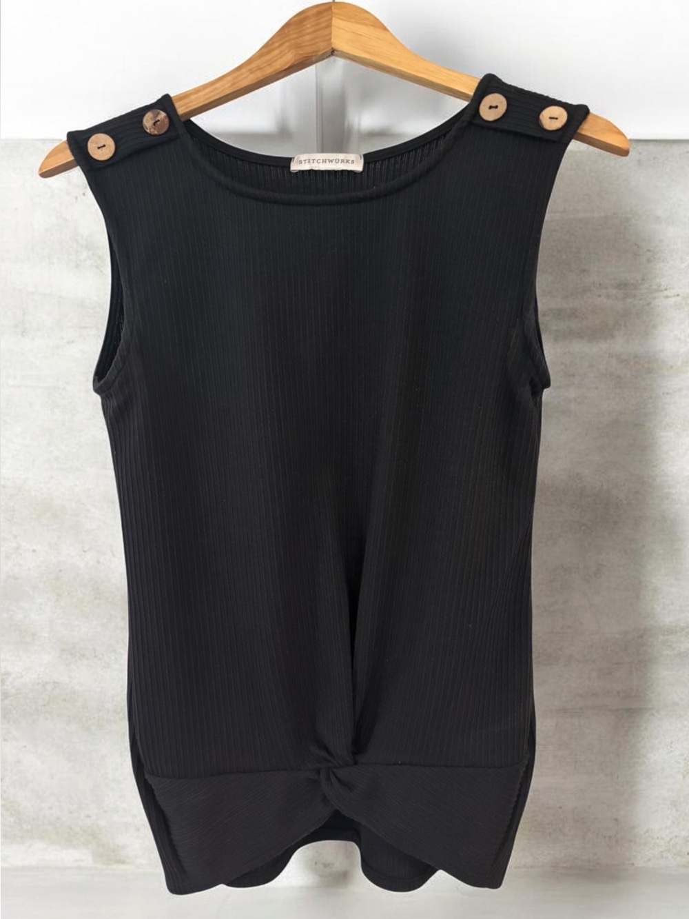 Stitch works Black Sleeveless Knot-Front Tank